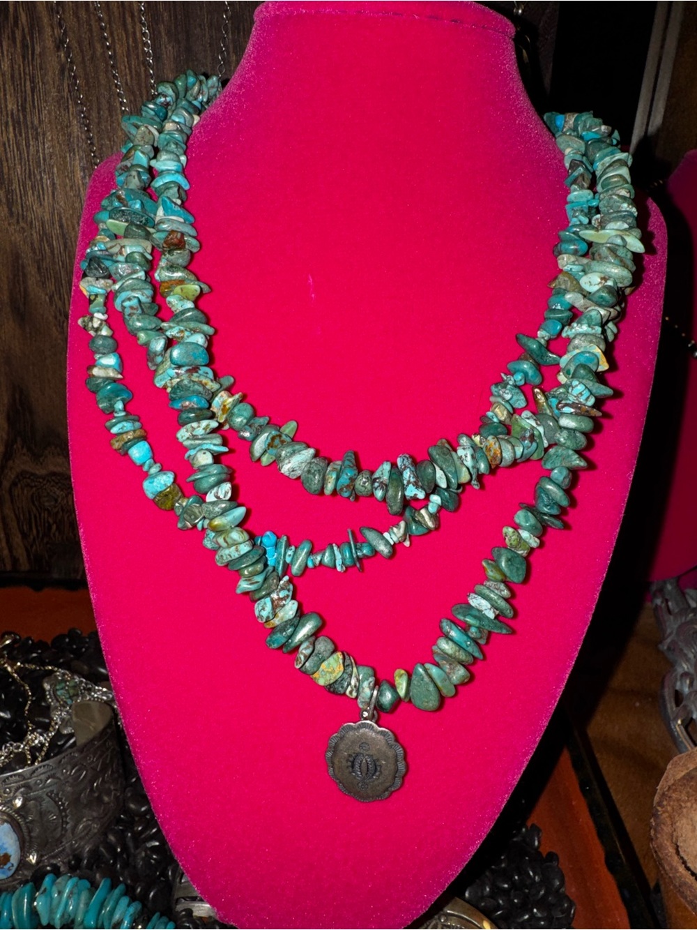 Turquoise Chip Layered Necklace with Concho Pendant